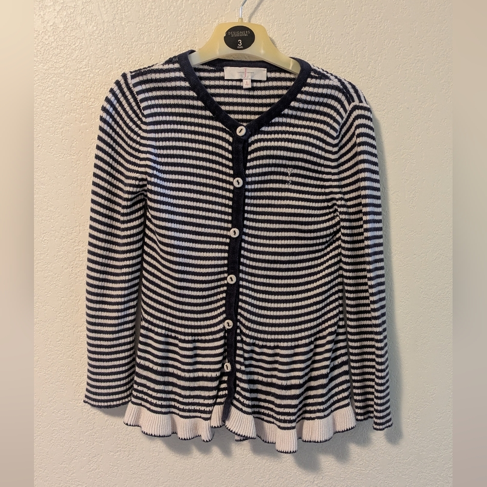 Debenhams Blue and White Striped Cardigan Sweater